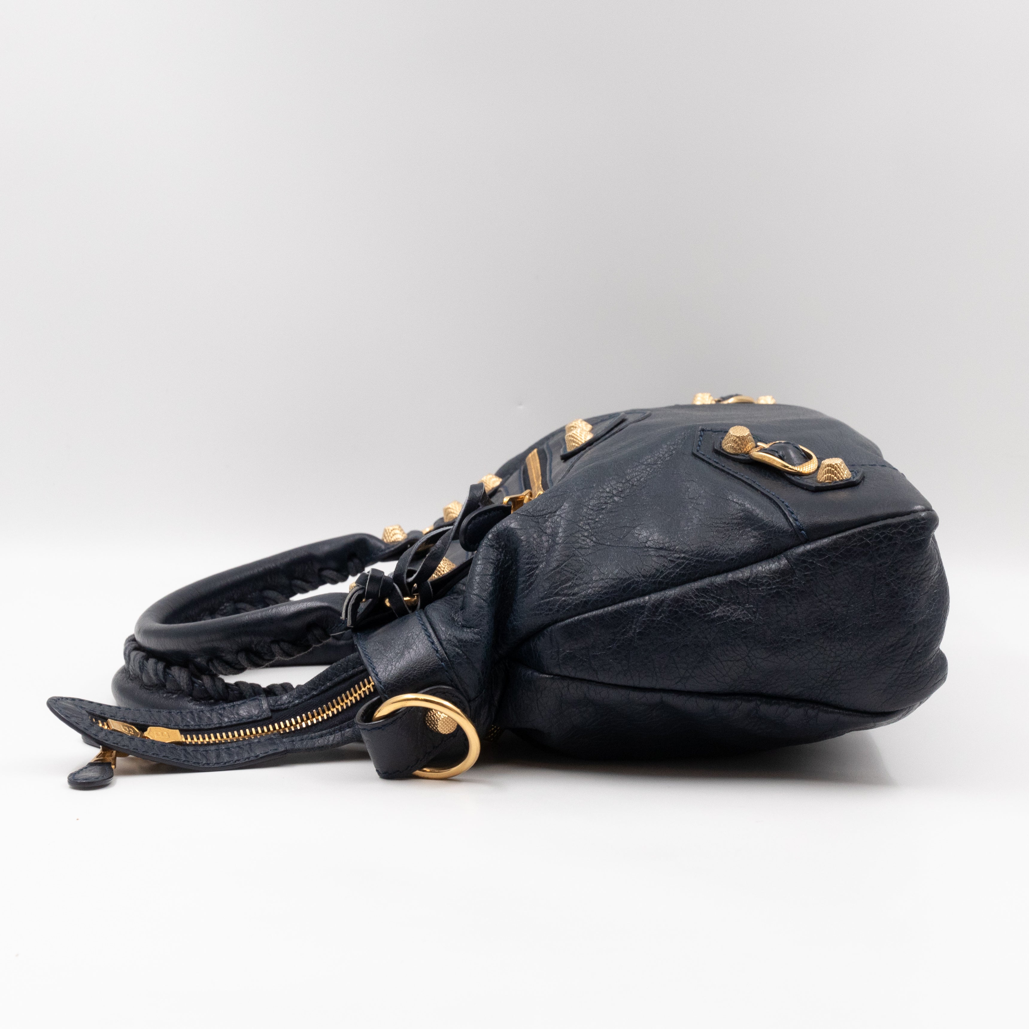 Giant Town Navy Blue Leather Gold