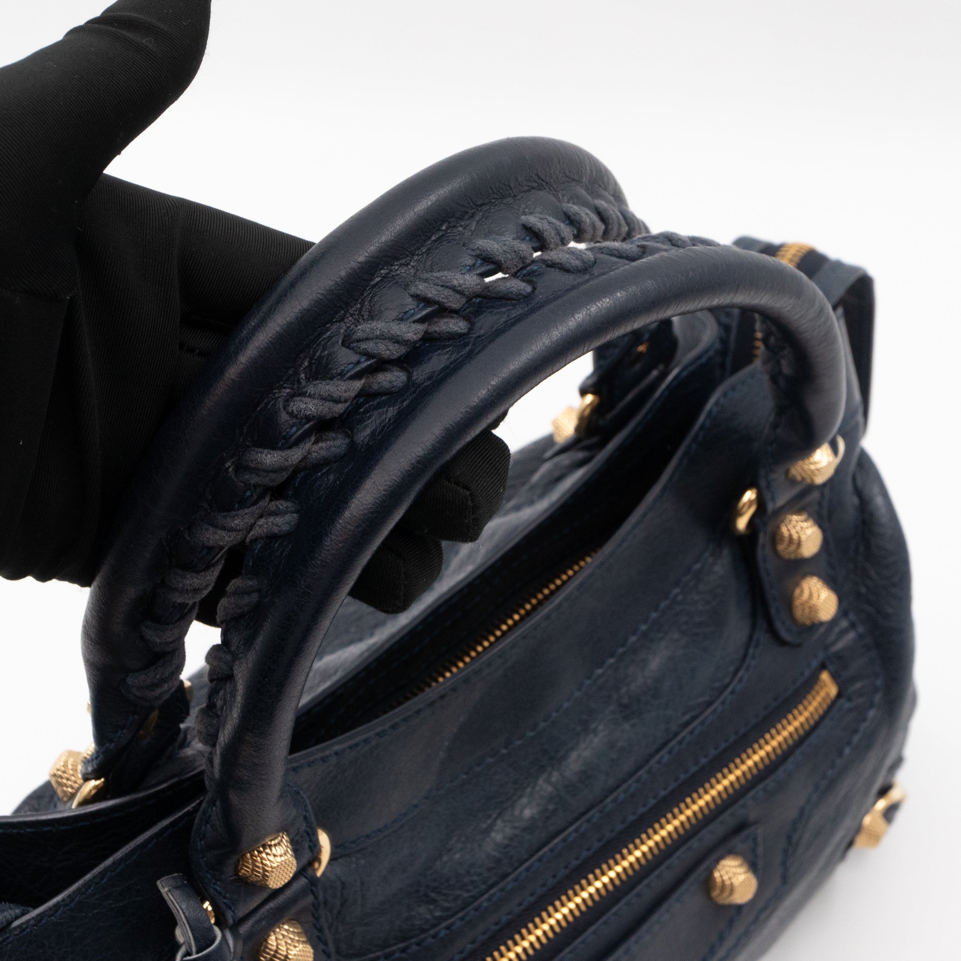 Giant Town Navy Blue Leather Gold