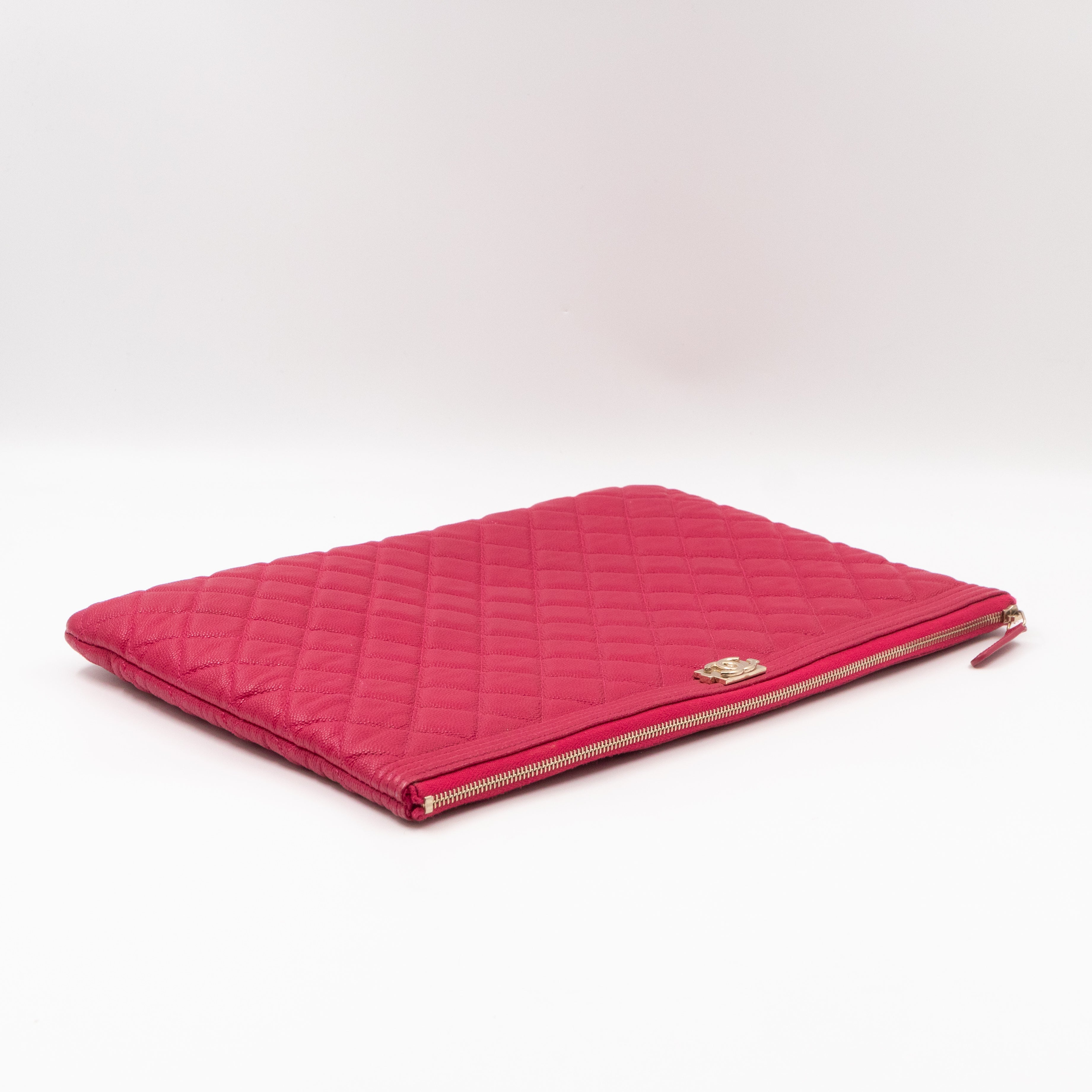 Boy O Case Clutch Large Pink Caviar Leather
