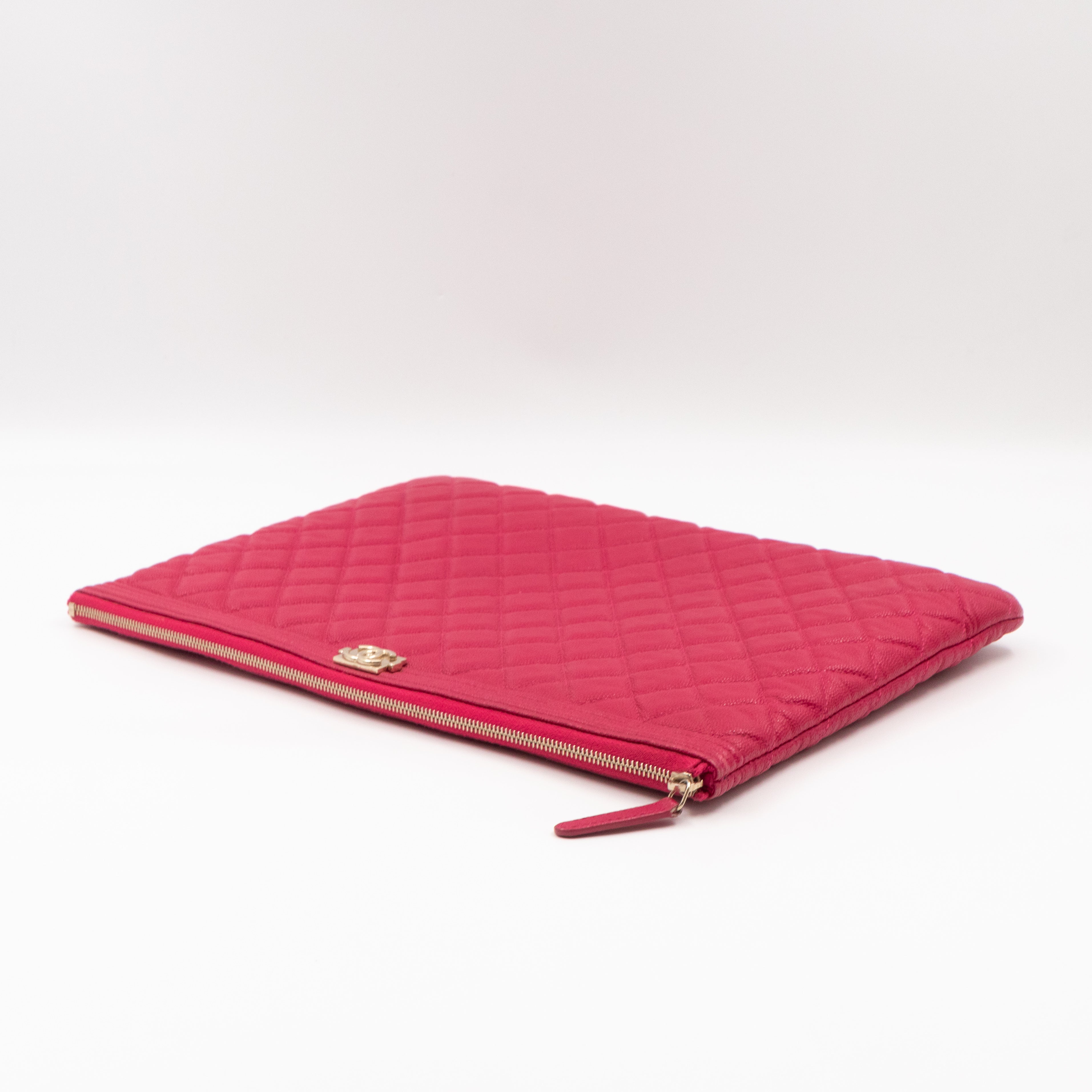 Boy O Case Clutch Large Pink Caviar Leather