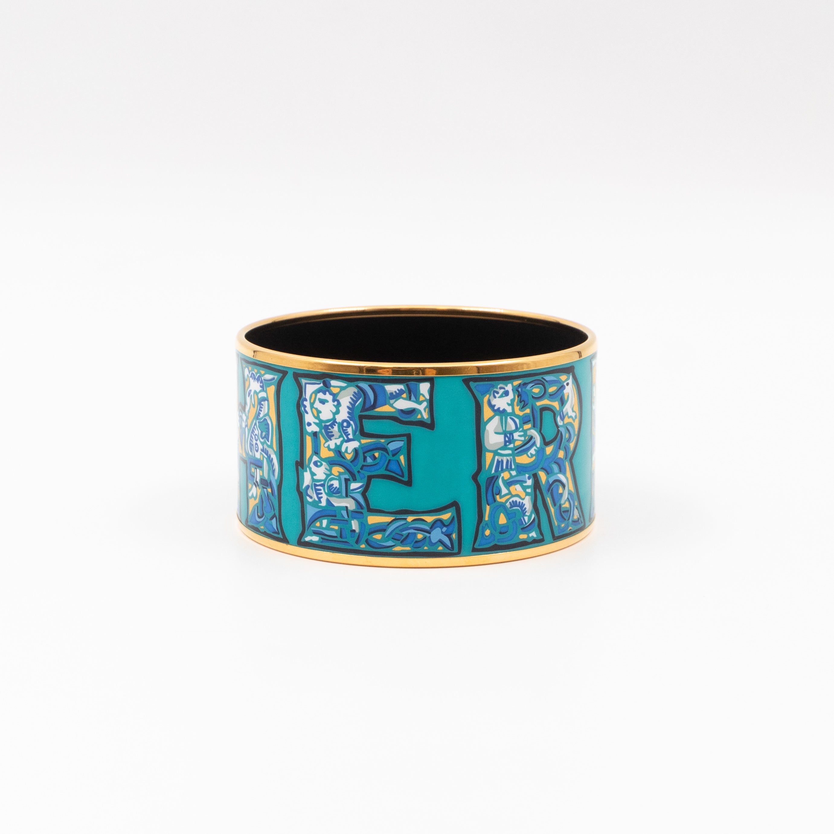 Alphabet Russe Enamel Extra Wide Bracelet Turquoise Bleu Kaki