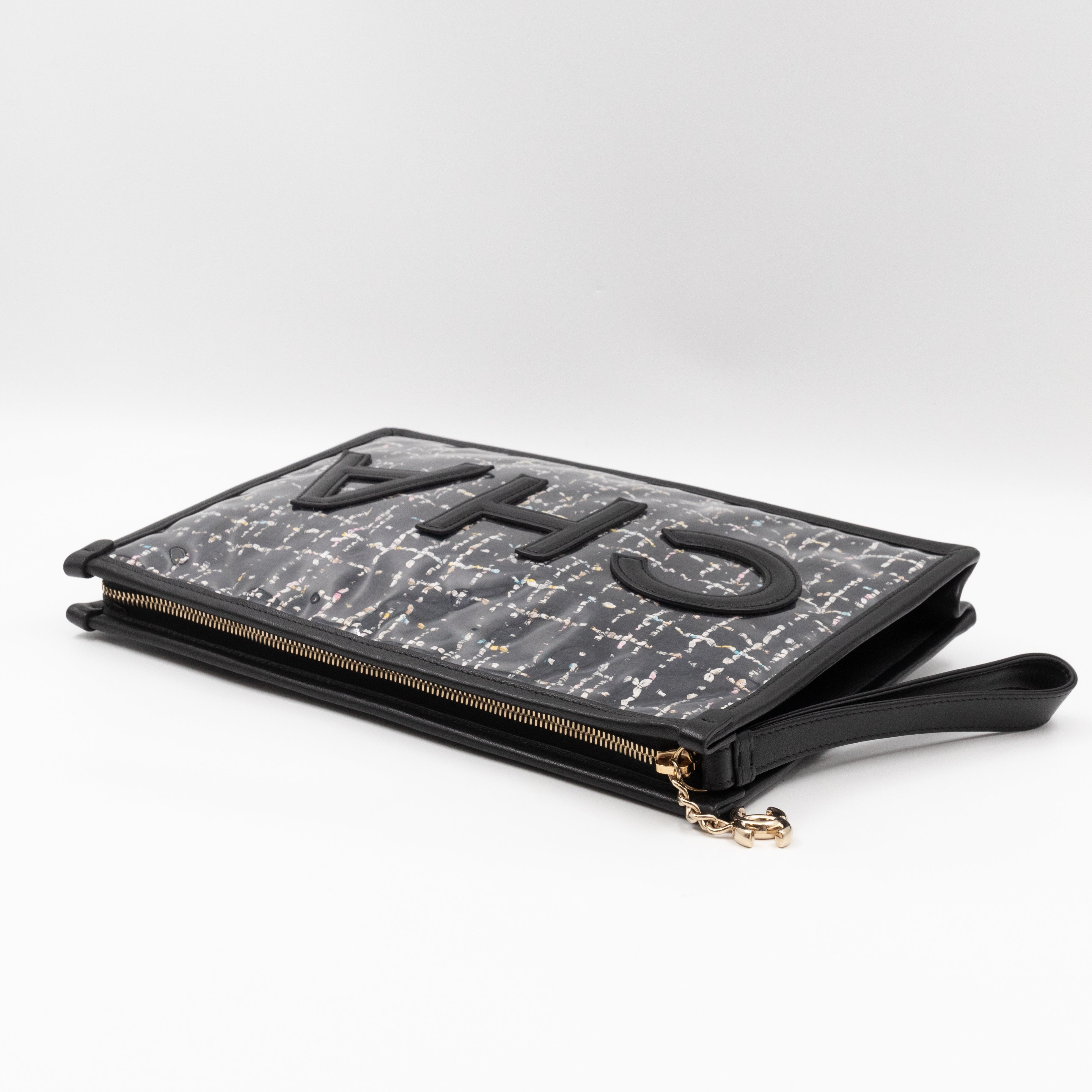 Large Pouch Tweed PVC black