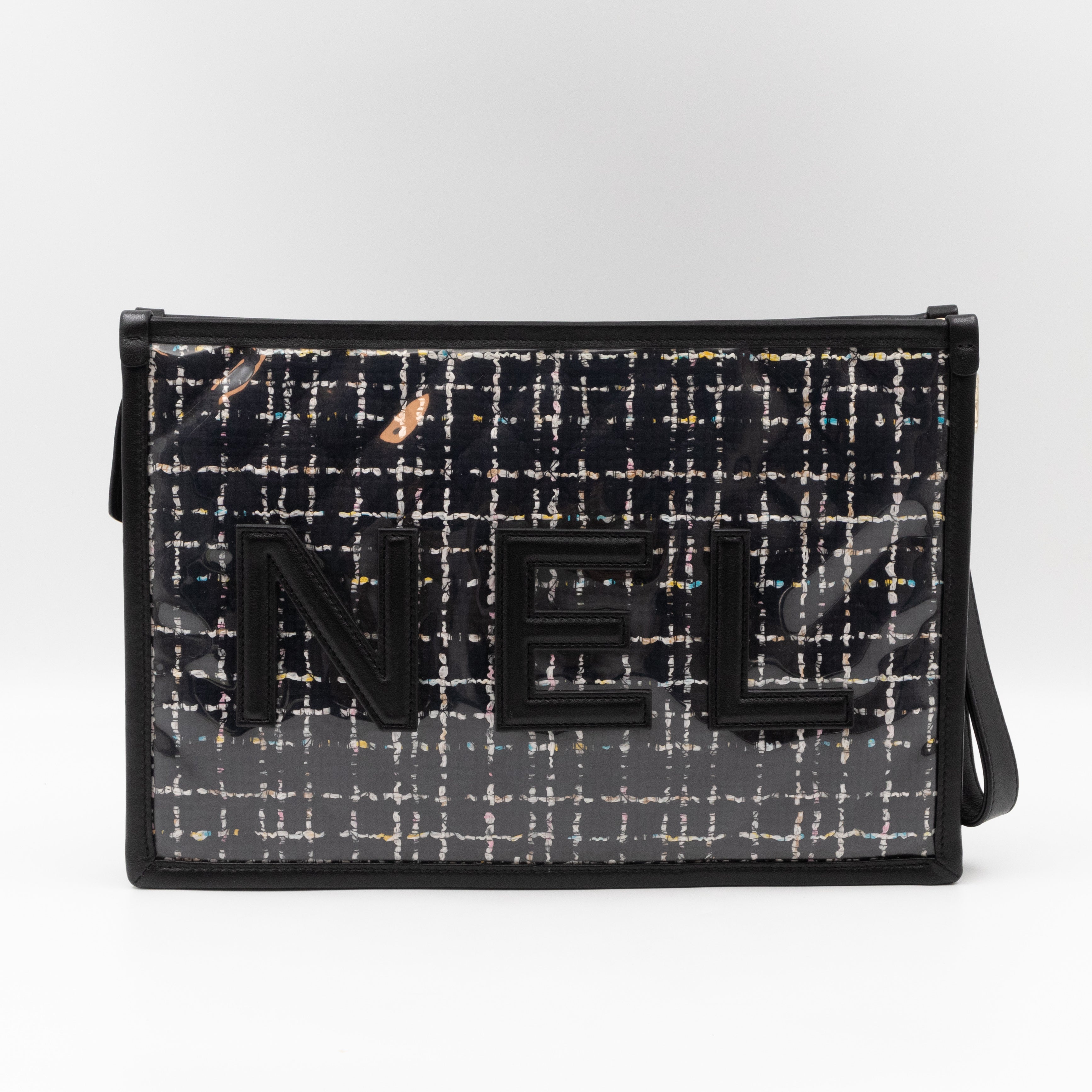 Large Pouch Tweed PVC black