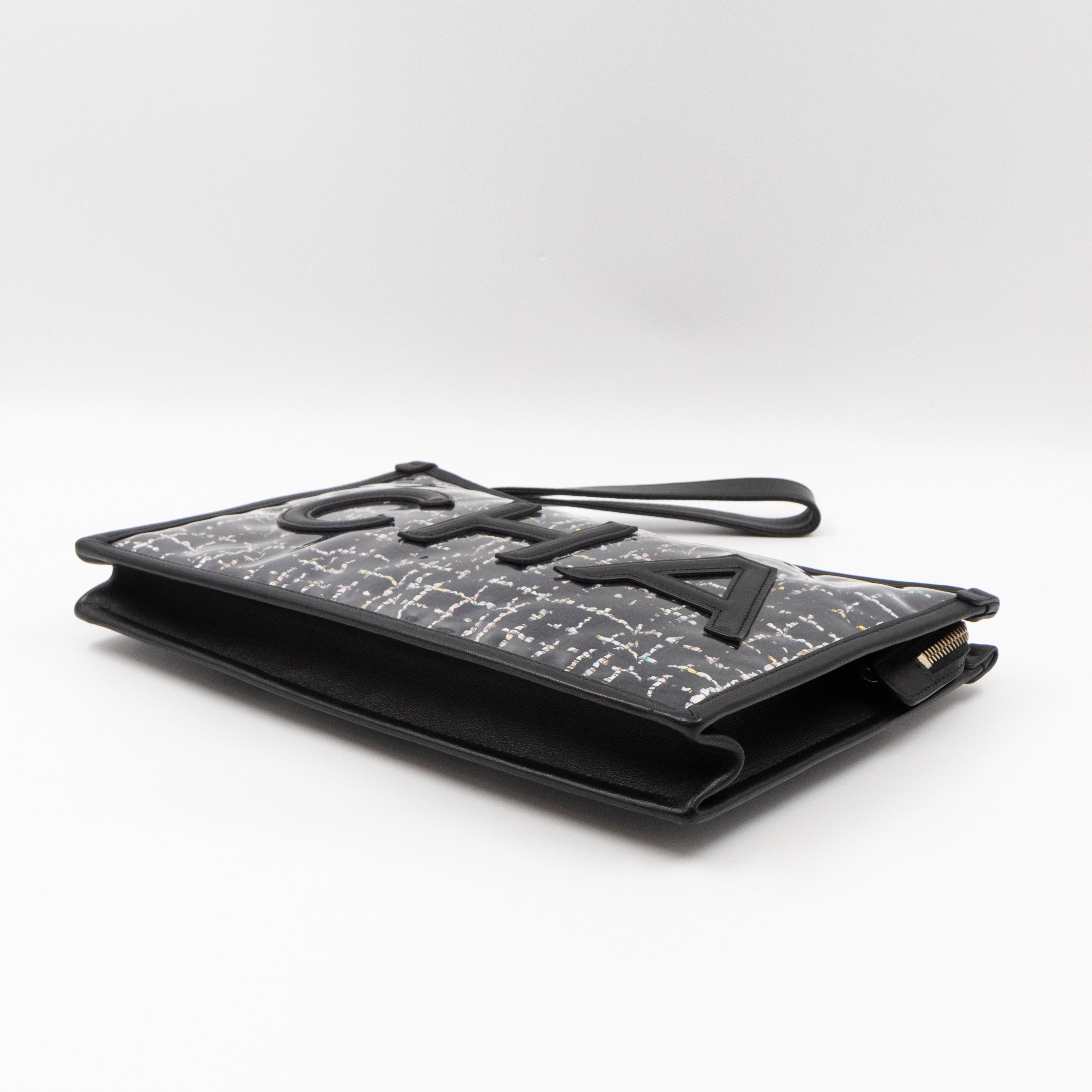 Large Pouch Tweed PVC black