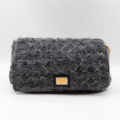 Flap Shoulder Bag Grey Knitted Wool Gold