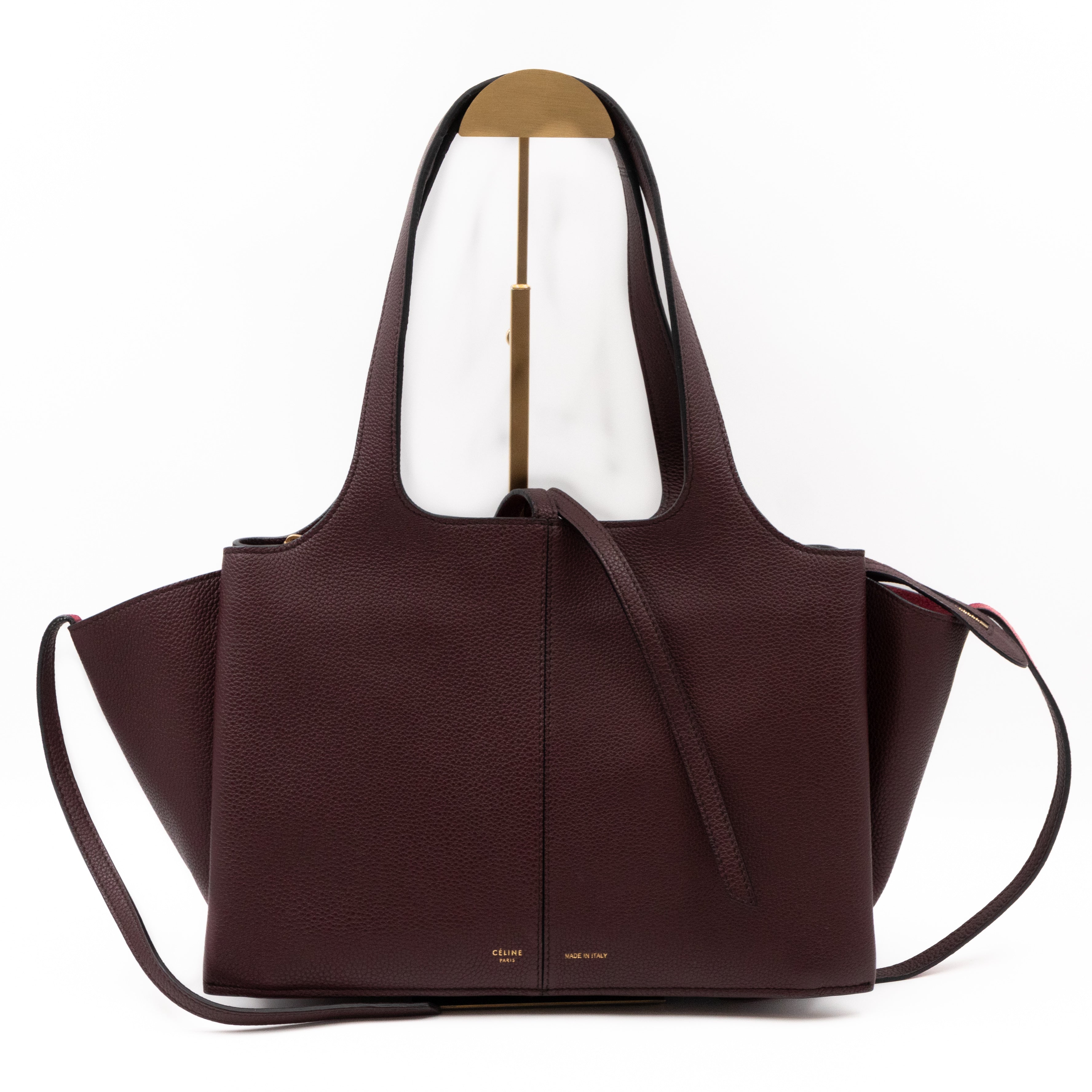 Tri-Fold Small Burgundy Grained Calfskin Leather