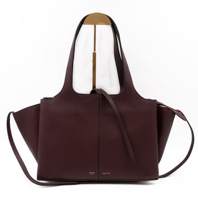 Tri-Fold Small Burgundy Grained Calfskin Leather