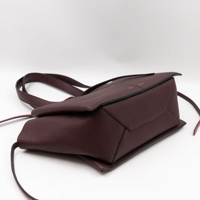Tri-Fold Small Burgundy Grained Calfskin Leather