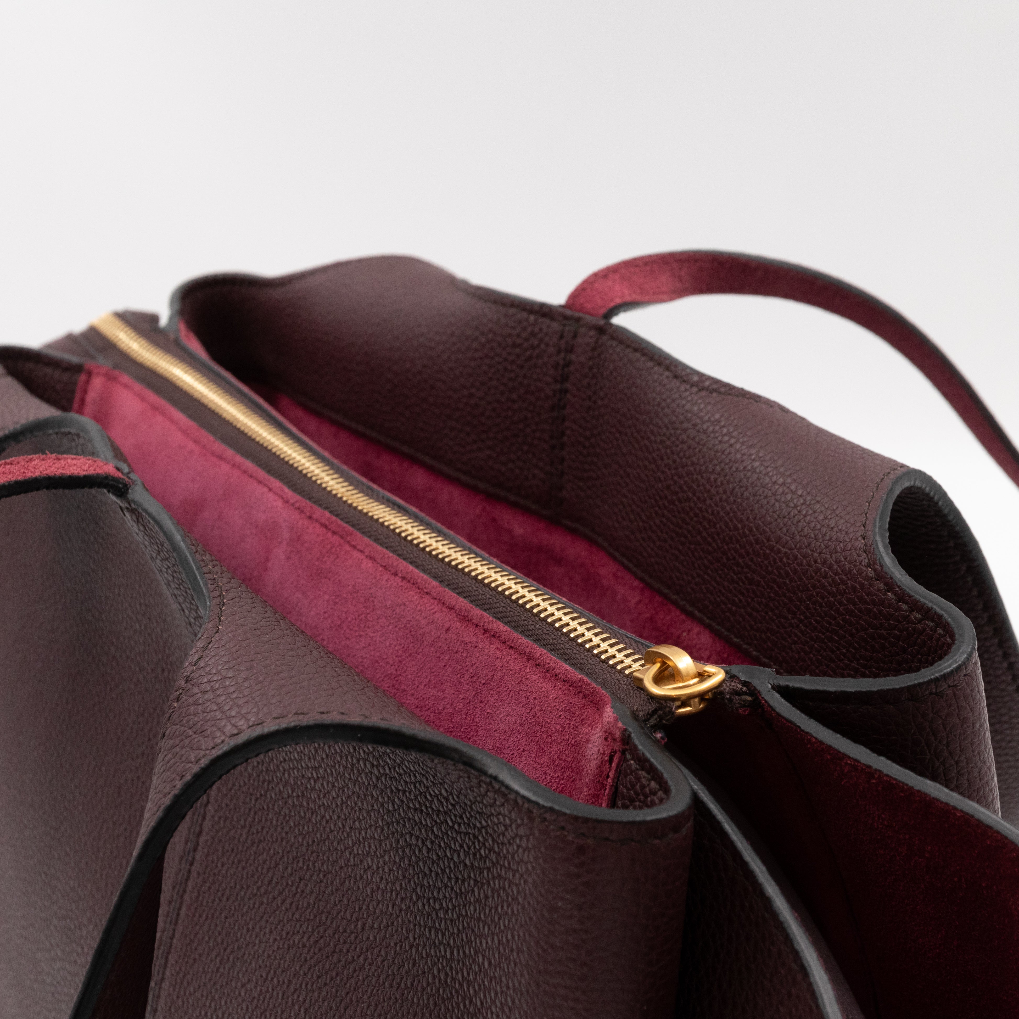 Tri-Fold Small Burgundy Grained Calfskin Leather