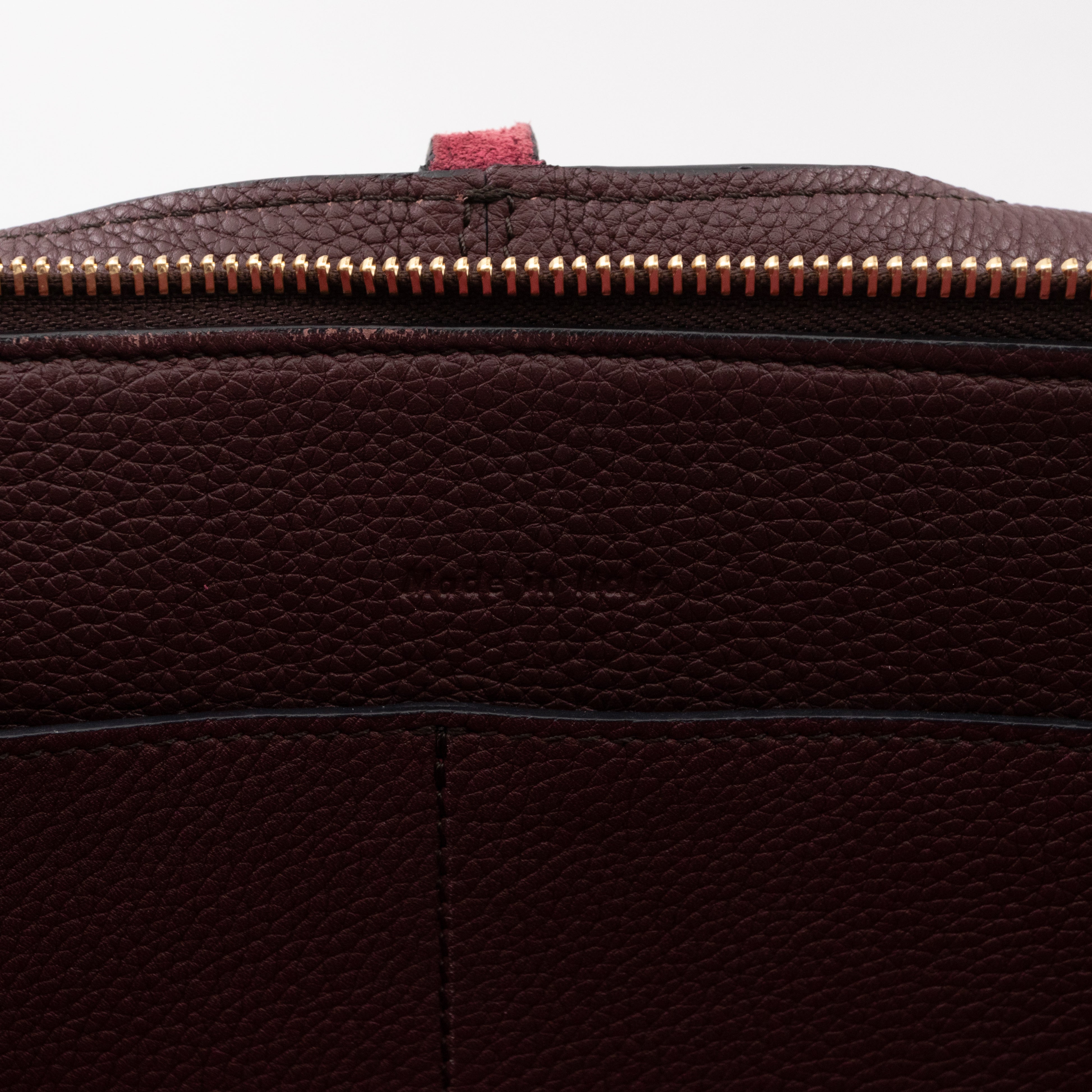 Tri-Fold Small Burgundy Grained Calfskin Leather