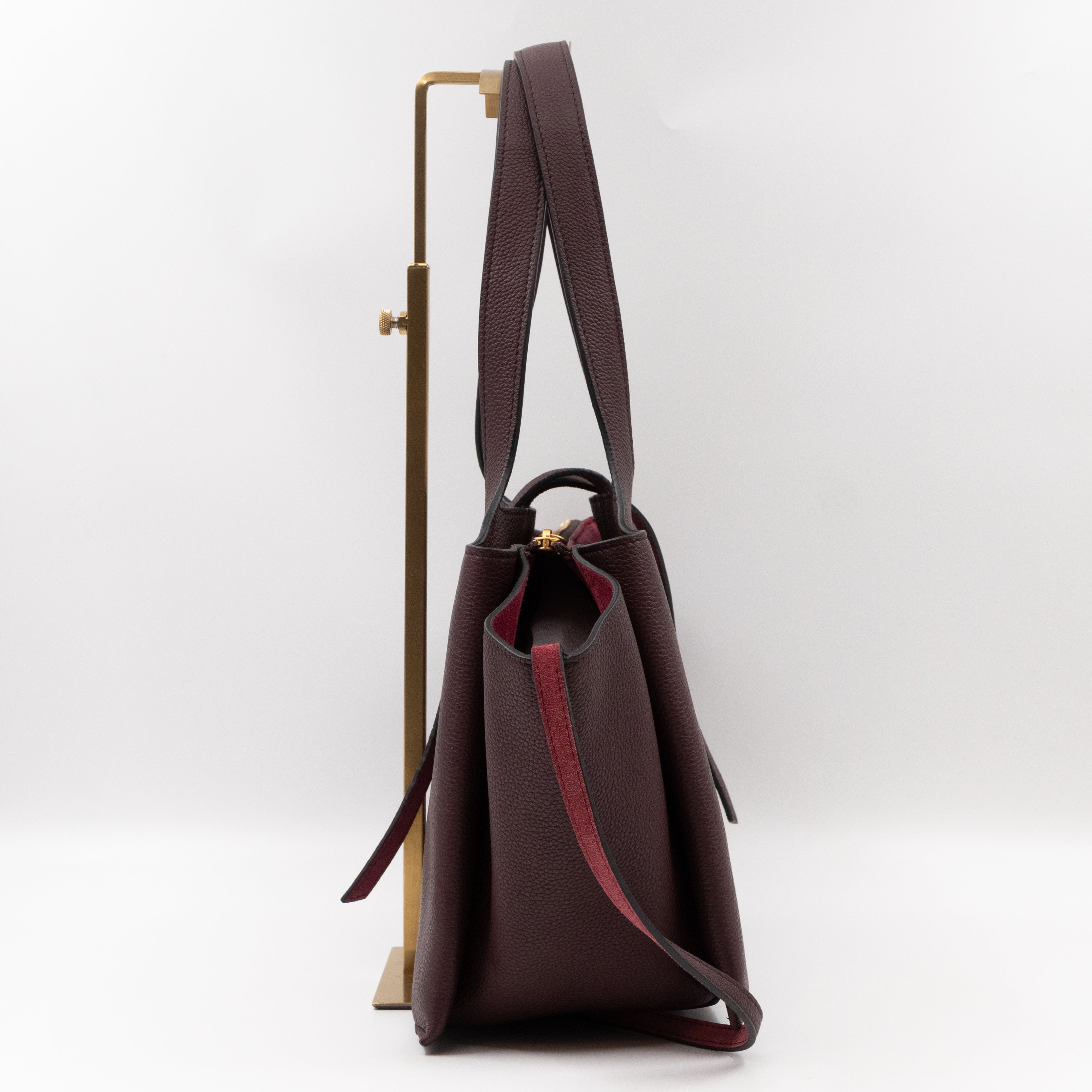 Tri-Fold Small Burgundy Grained Calfskin Leather