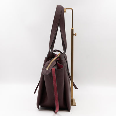 Tri-Fold Small Burgundy Grained Calfskin Leather