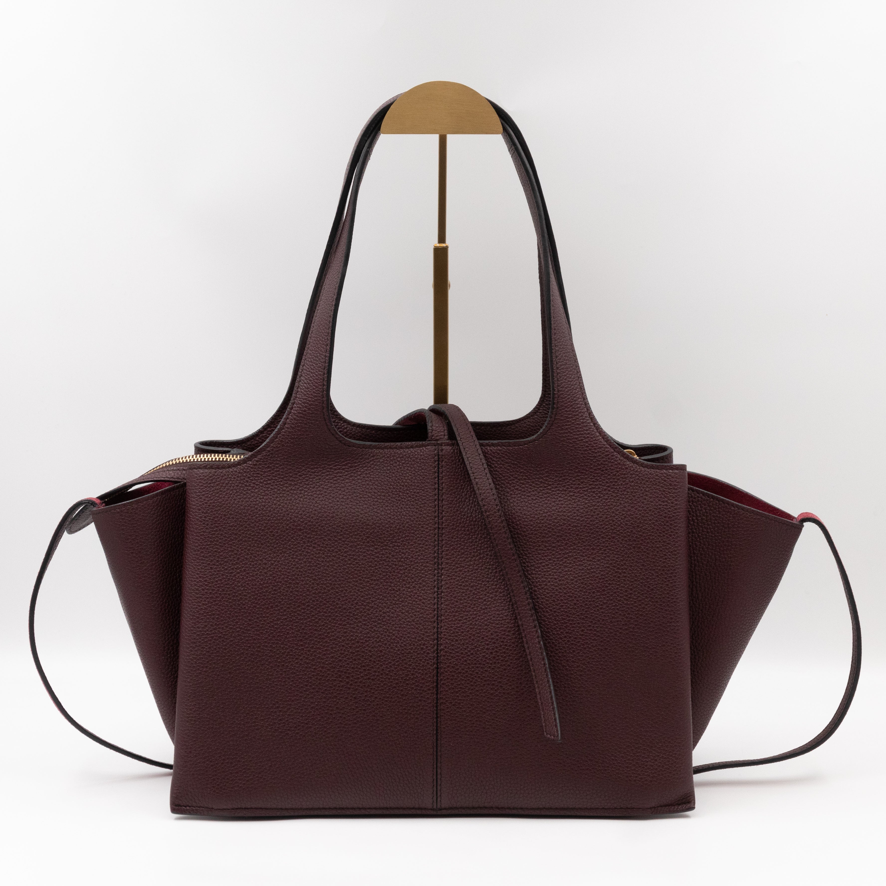 Tri-Fold Small Burgundy Grained Calfskin Leather