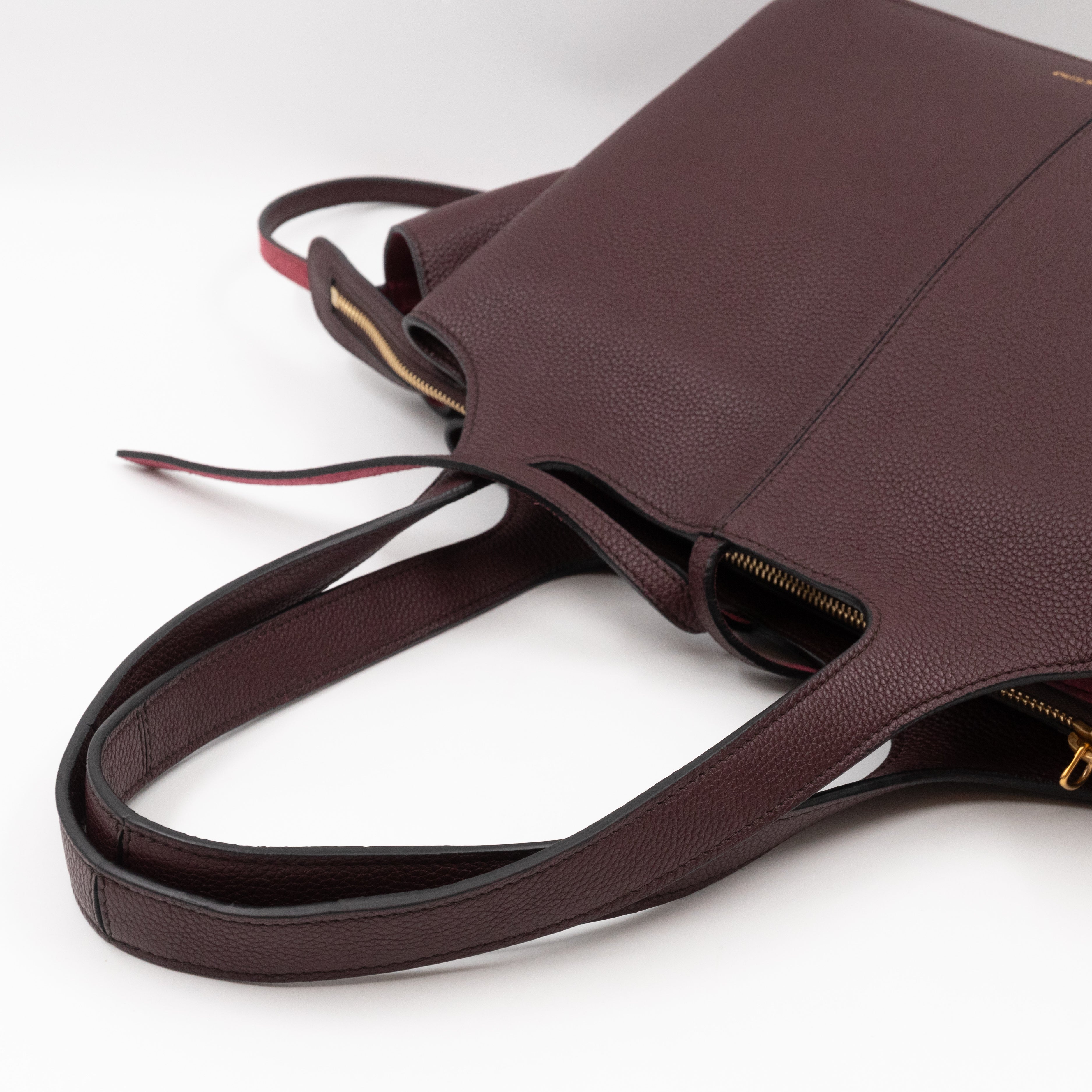 Tri-Fold Small Burgundy Grained Calfskin Leather