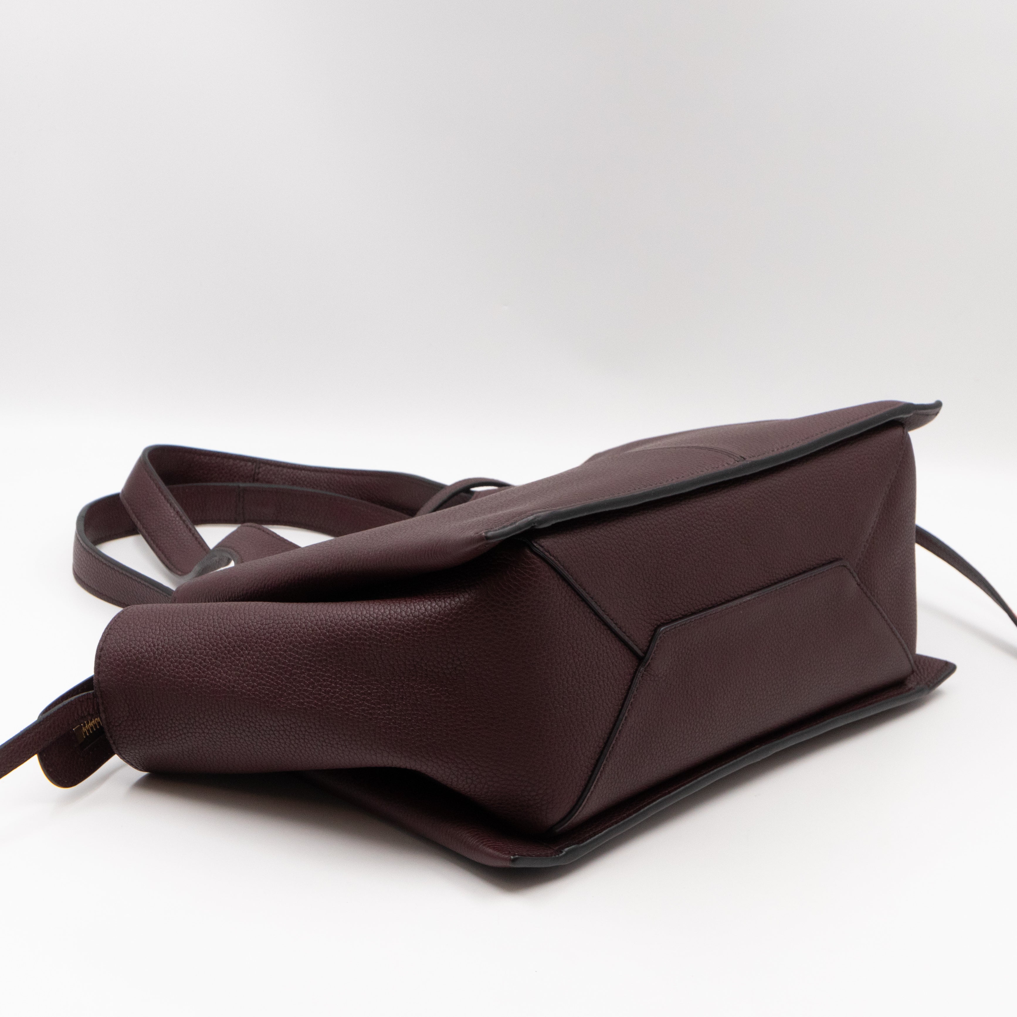 Tri-Fold Small Burgundy Grained Calfskin Leather
