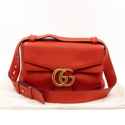 GG Marmont Shoulder Bag Orange Pebbled Leather