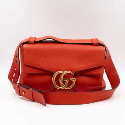 GG Marmont Shoulder Bag Orange Pebbled Leather