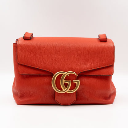 GG Marmont Shoulder Bag Orange Pebbled Leather