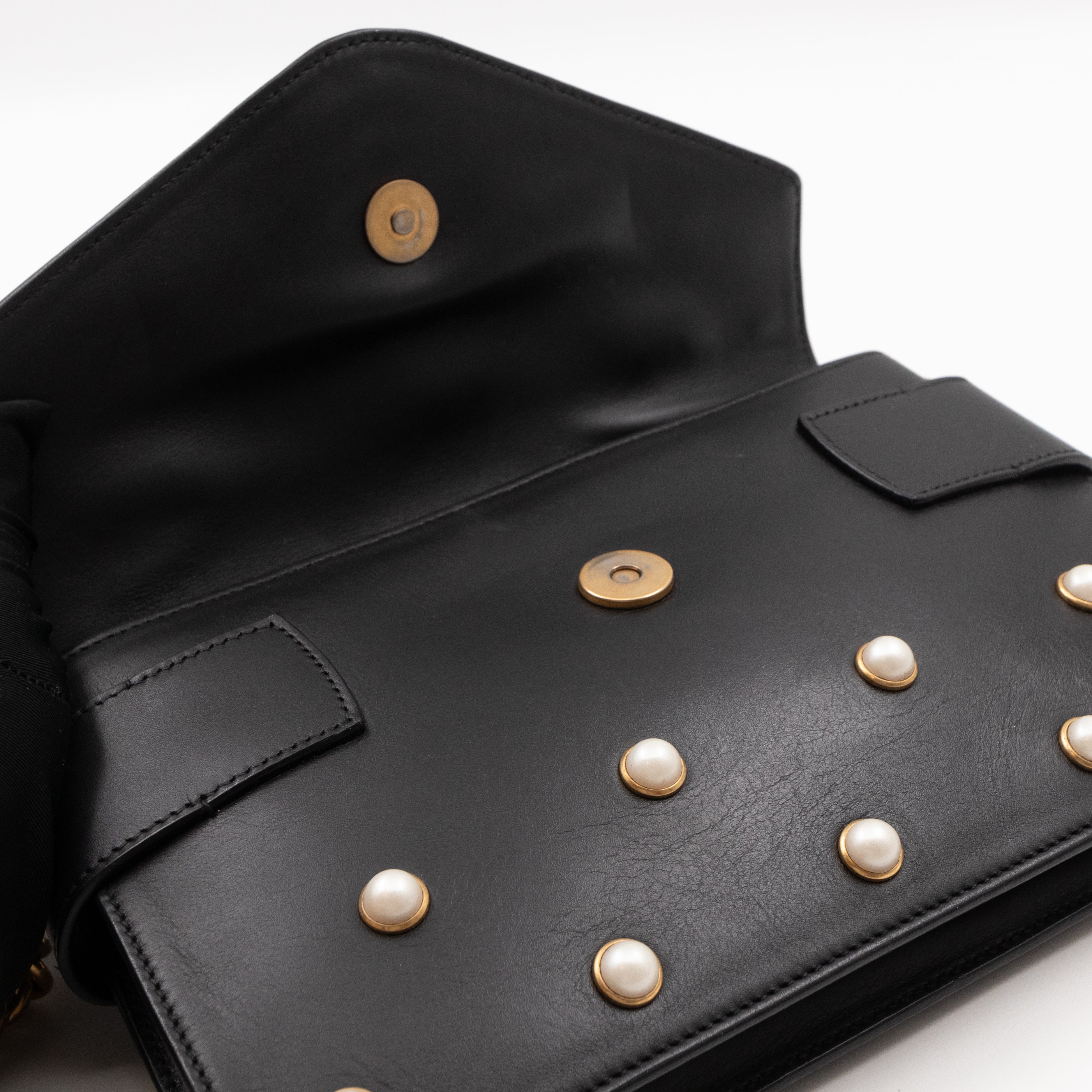 Broadway Pearl Studded Mini Queen Margaret Bee Bag Black Nappa Leather
