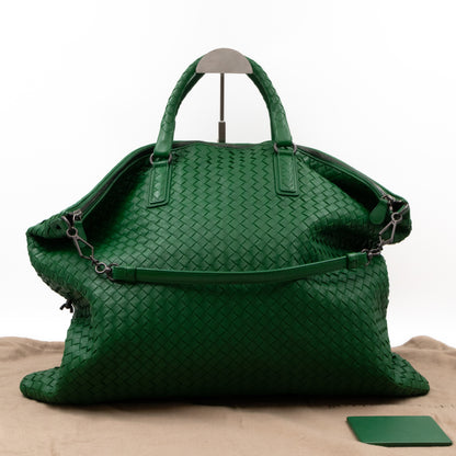 Large Convertible Tote Bag Intrecciato Green Leather