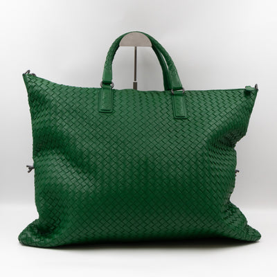Large Convertible Tote Bag Intrecciato Green Leather