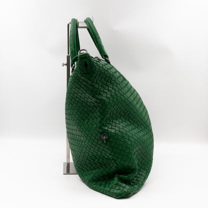 Large Convertible Tote Bag Intrecciato Green Leather