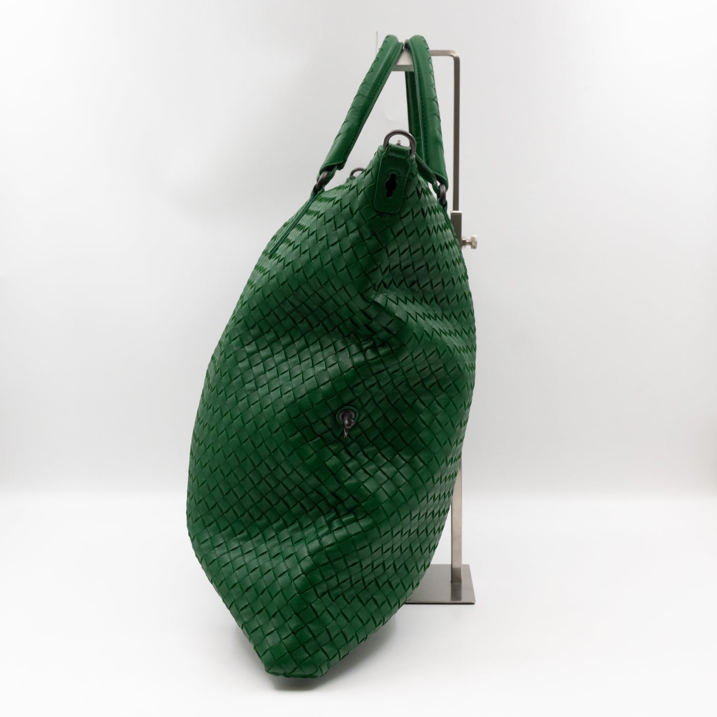 Large Convertible Tote Bag Intrecciato Green Leather