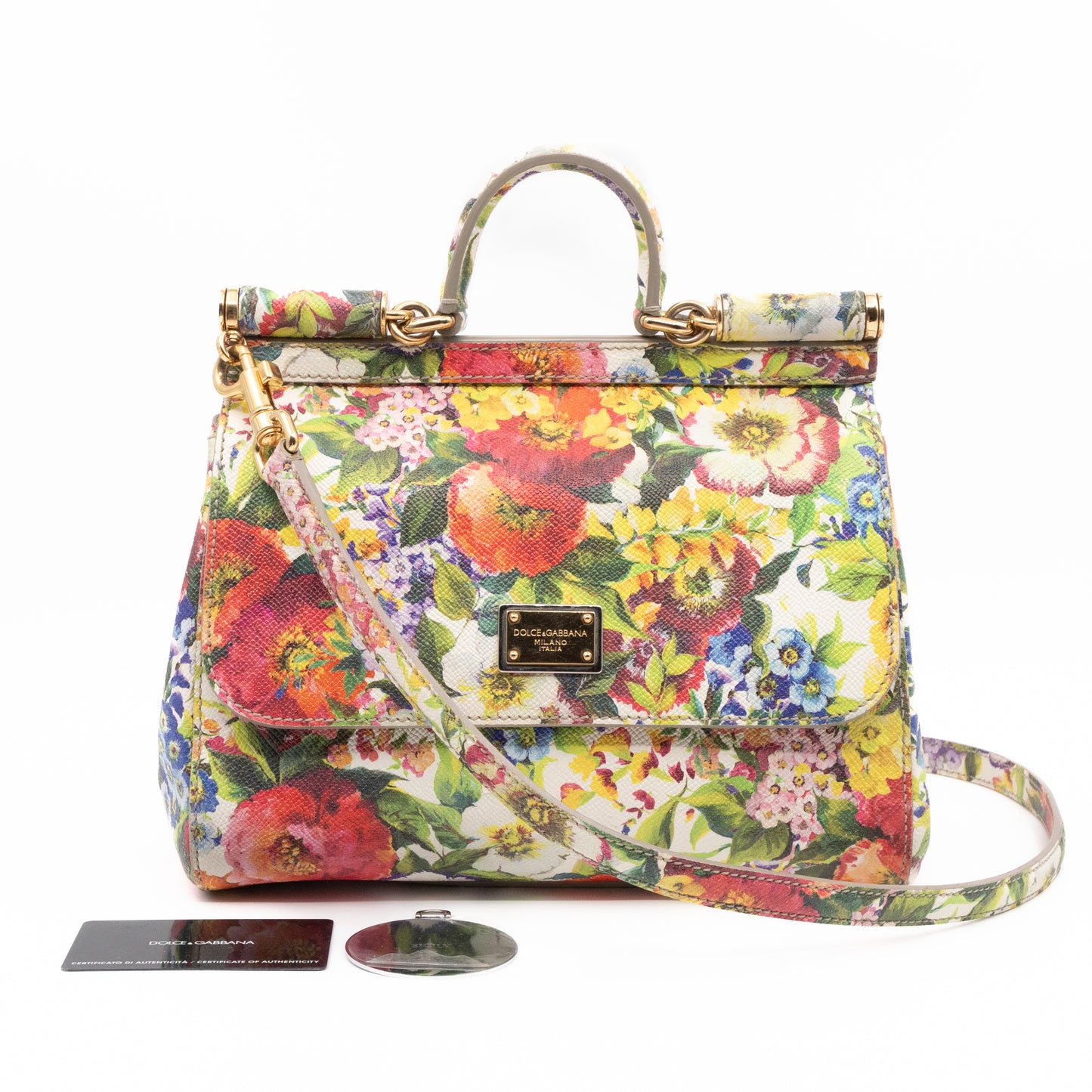 Sicily Medium Floral Print Dauphine Leather