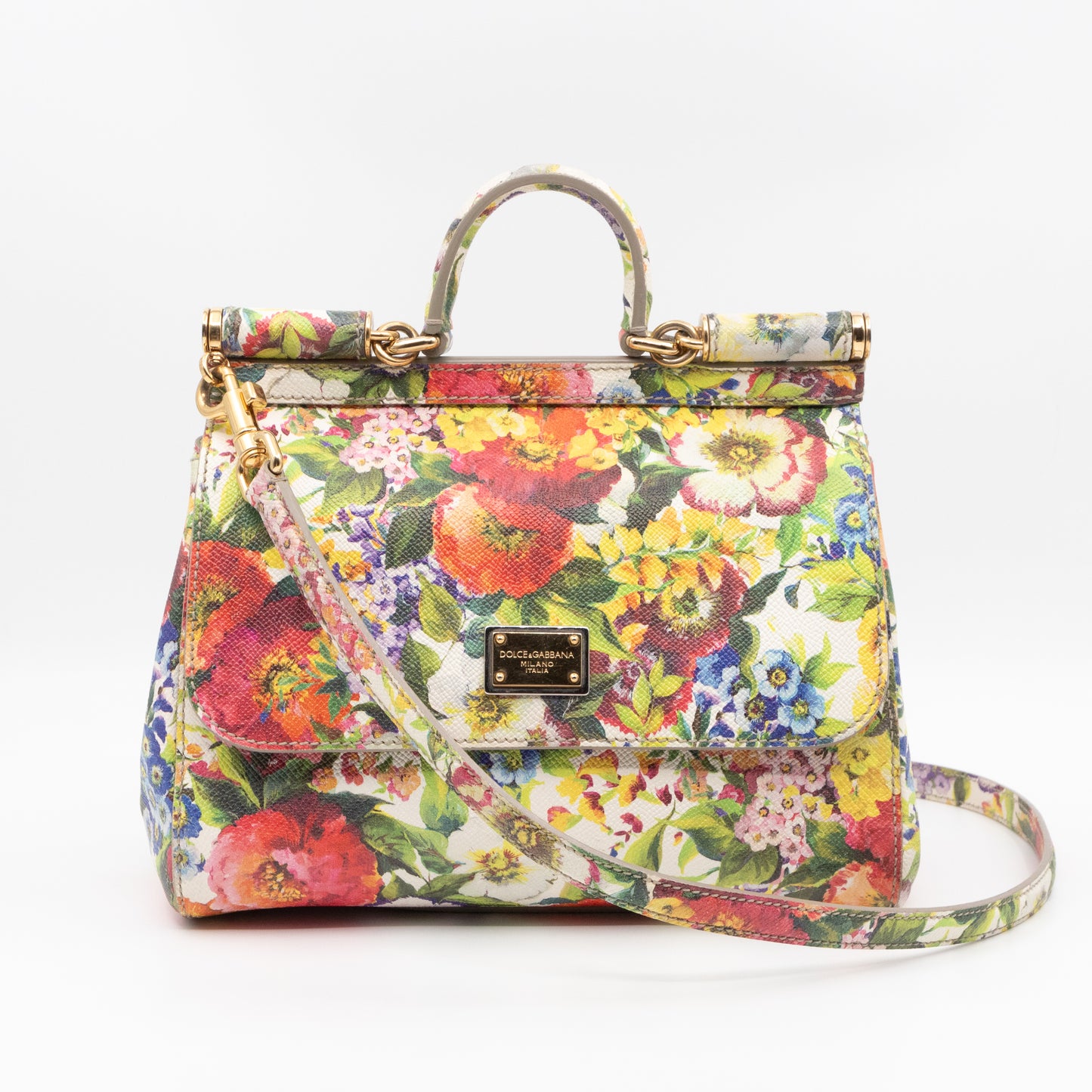 Sicily Medium Floral Print Dauphine Leather