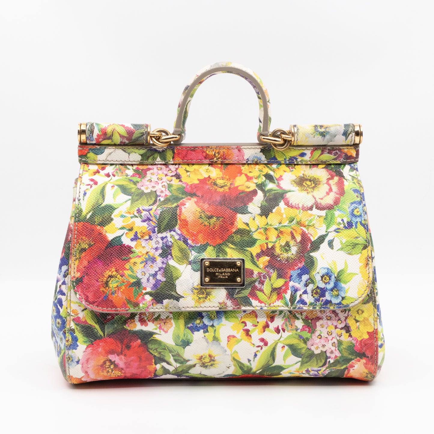 Sicily Medium Floral Print Dauphine Leather