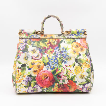 Sicily Medium Floral Print Dauphine Leather