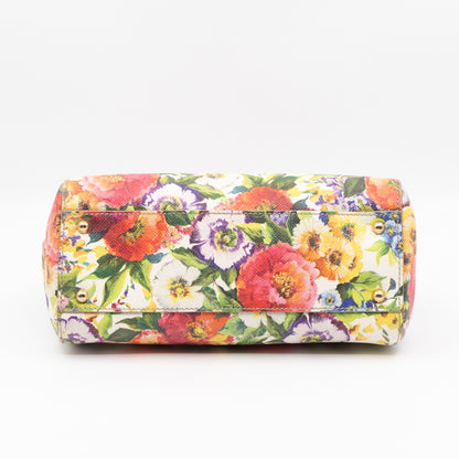 Sicily Medium Floral Print Dauphine Leather