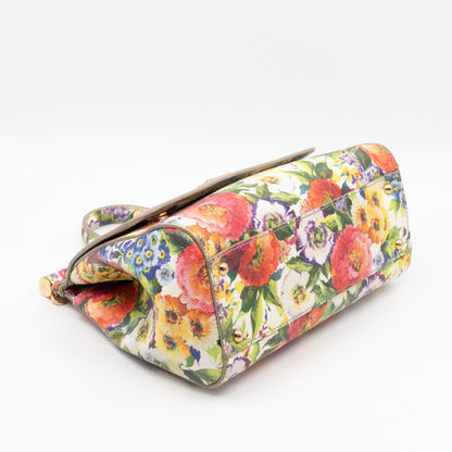 Sicily Medium Floral Print Dauphine Leather