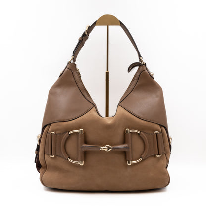 Heritage Horsebit Large Hobo Bag Brown Nubuck Leather