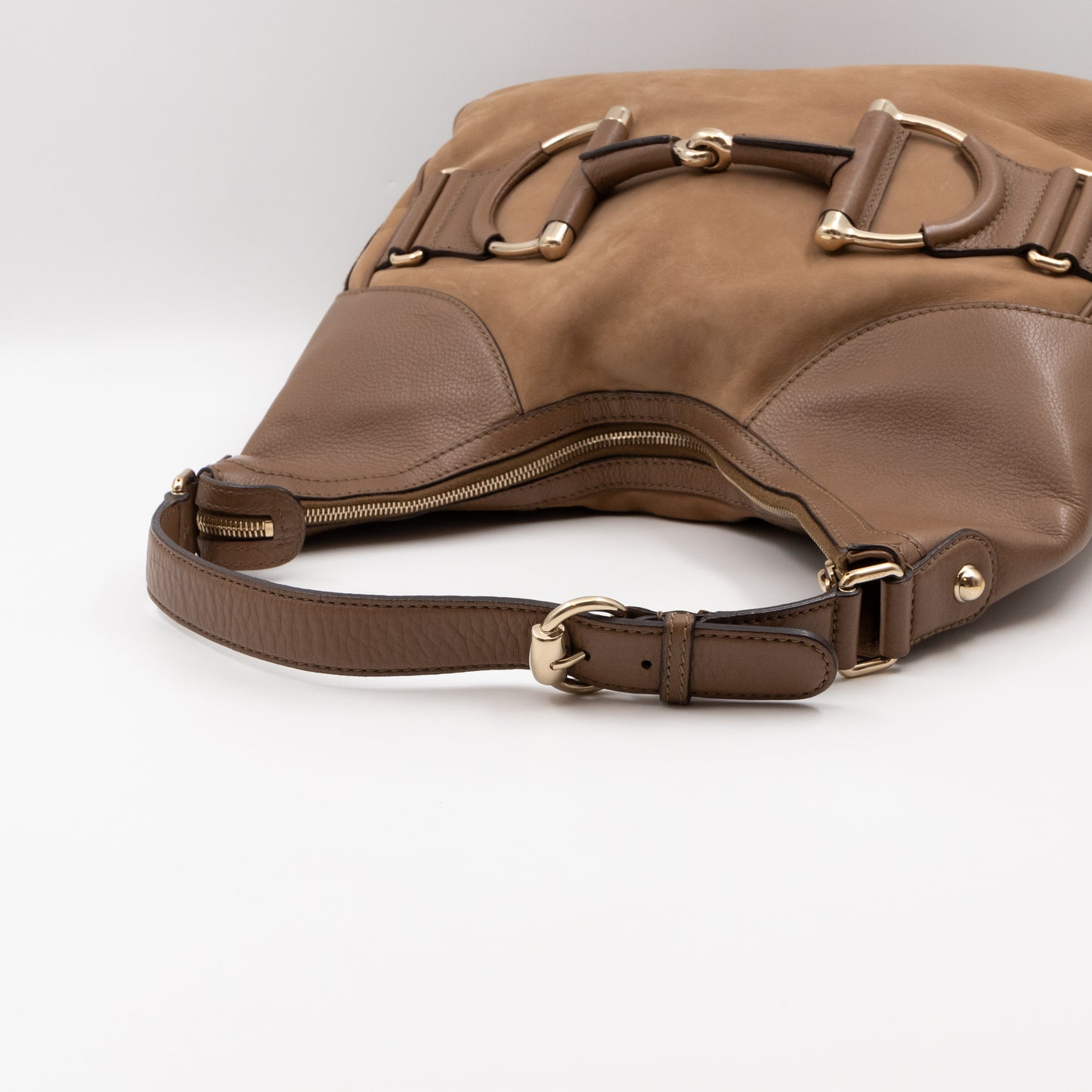 Heritage Horsebit Large Hobo Bag Brown Nubuck Leather