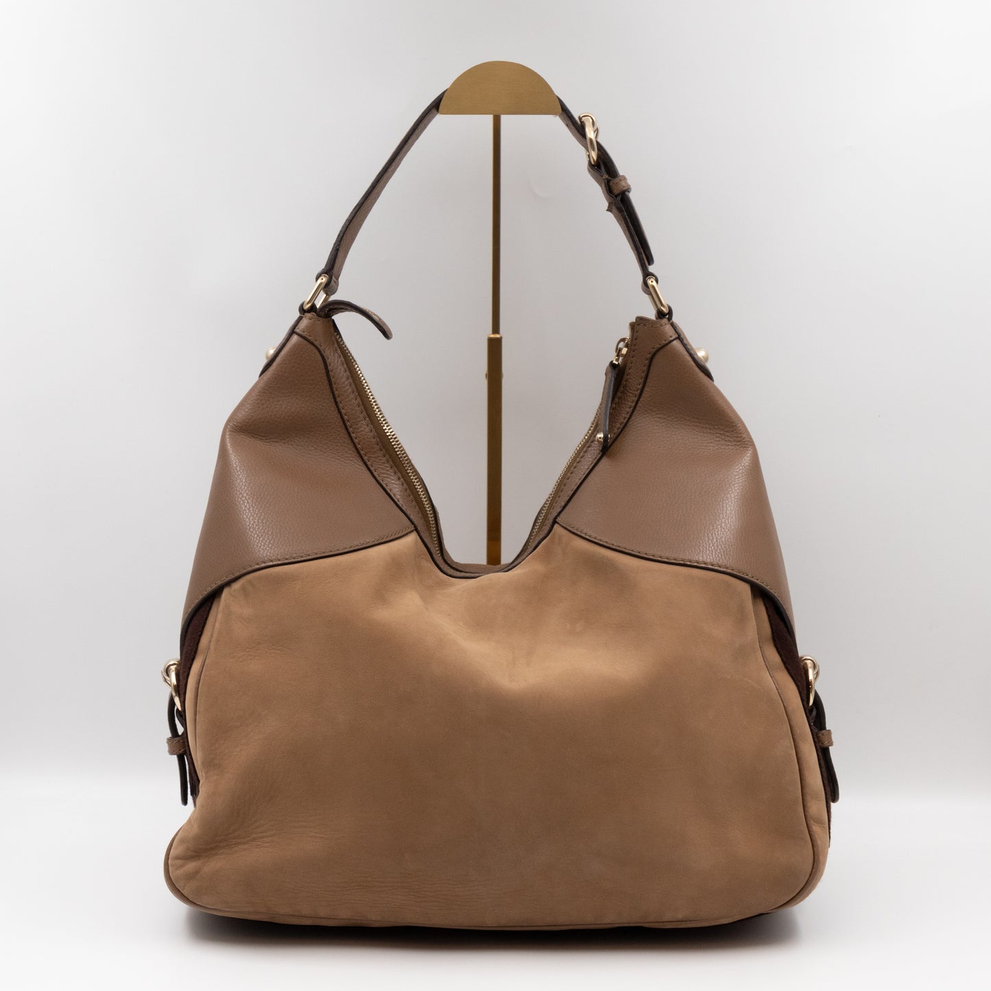 Heritage Horsebit Large Hobo Bag Brown Nubuck Leather