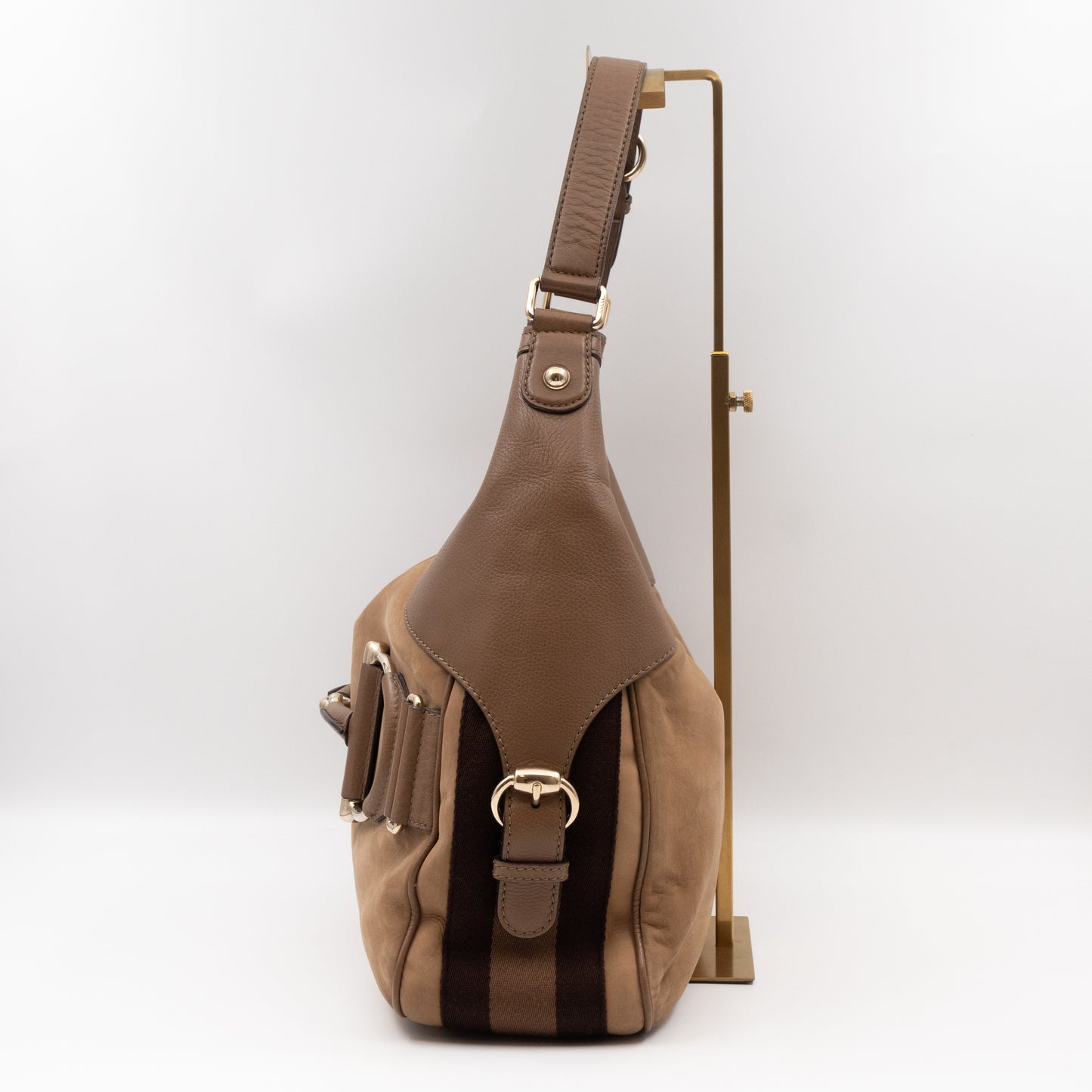 Heritage Horsebit Large Hobo Bag Brown Nubuck Leather