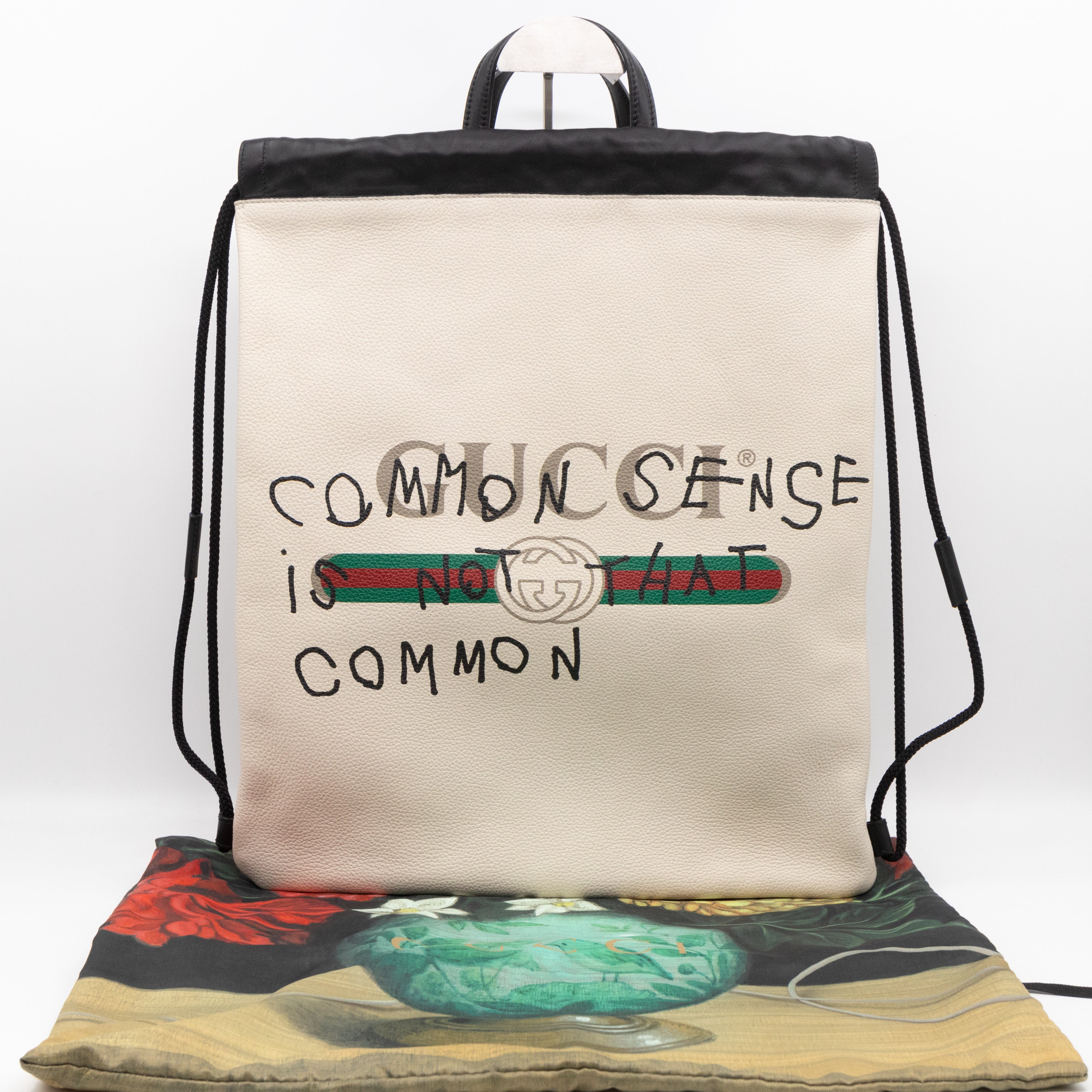 Coco Capitan Logo Drawstring Backpack White Leather