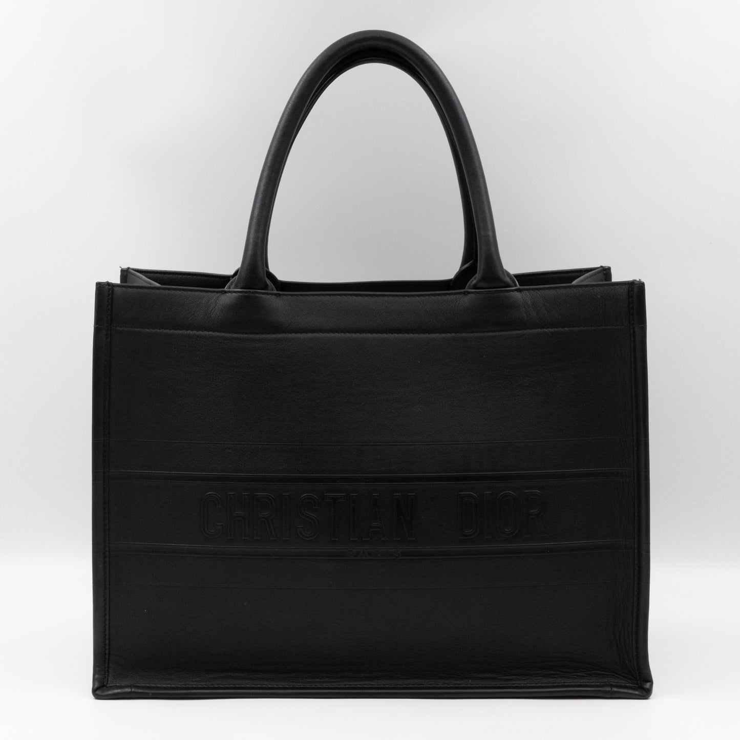 Book Tote Medium Black Oblique Embossed Leather