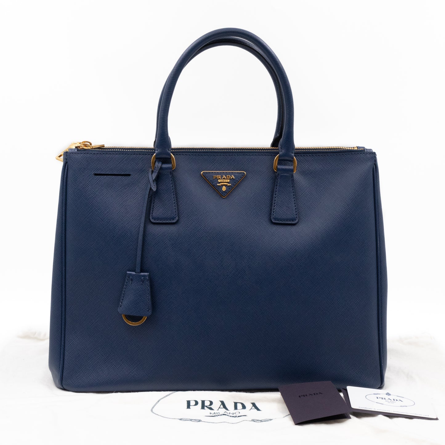 Galleria Large Double Zip Blue Saffiano Leather