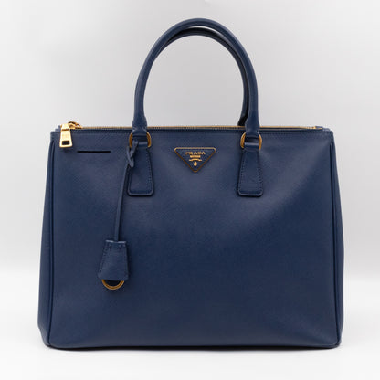 Galleria Large Double Zip Blue Saffiano Leather