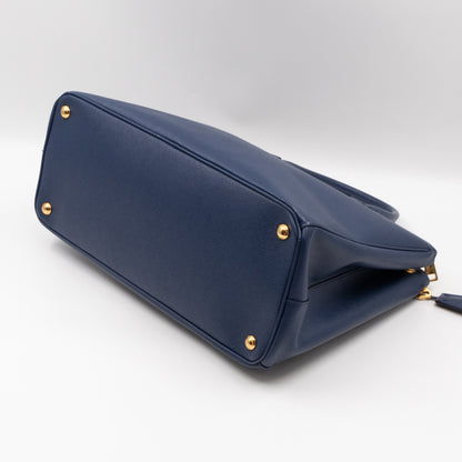 Galleria Large Double Zip Blue Saffiano Leather