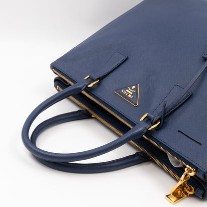 Galleria Large Double Zip Blue Saffiano Leather