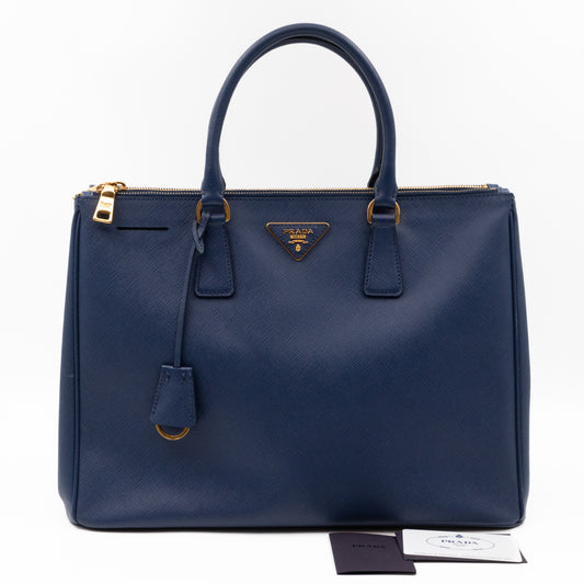 Galleria Large Double Zip Blue Saffiano Leather