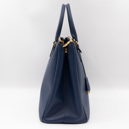 Galleria Large Double Zip Blue Saffiano Leather