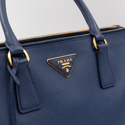 Galleria Large Double Zip Blue Saffiano Leather