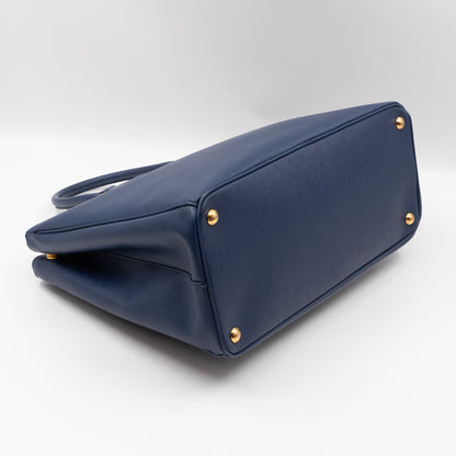 Galleria Large Double Zip Blue Saffiano Leather