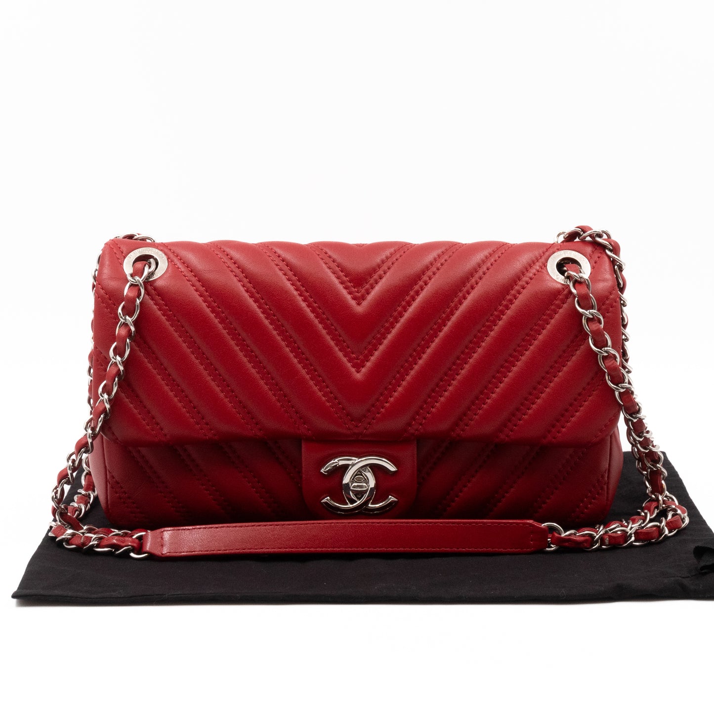 Like A Chevron Classic Single Flap Bag Red Leather