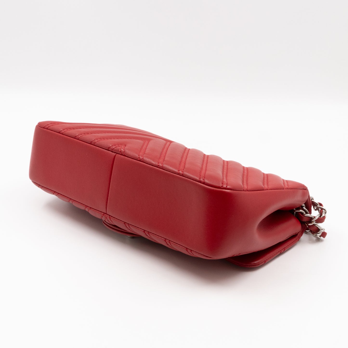 Like A Chevron Classic Single Flap Bag Red Leather