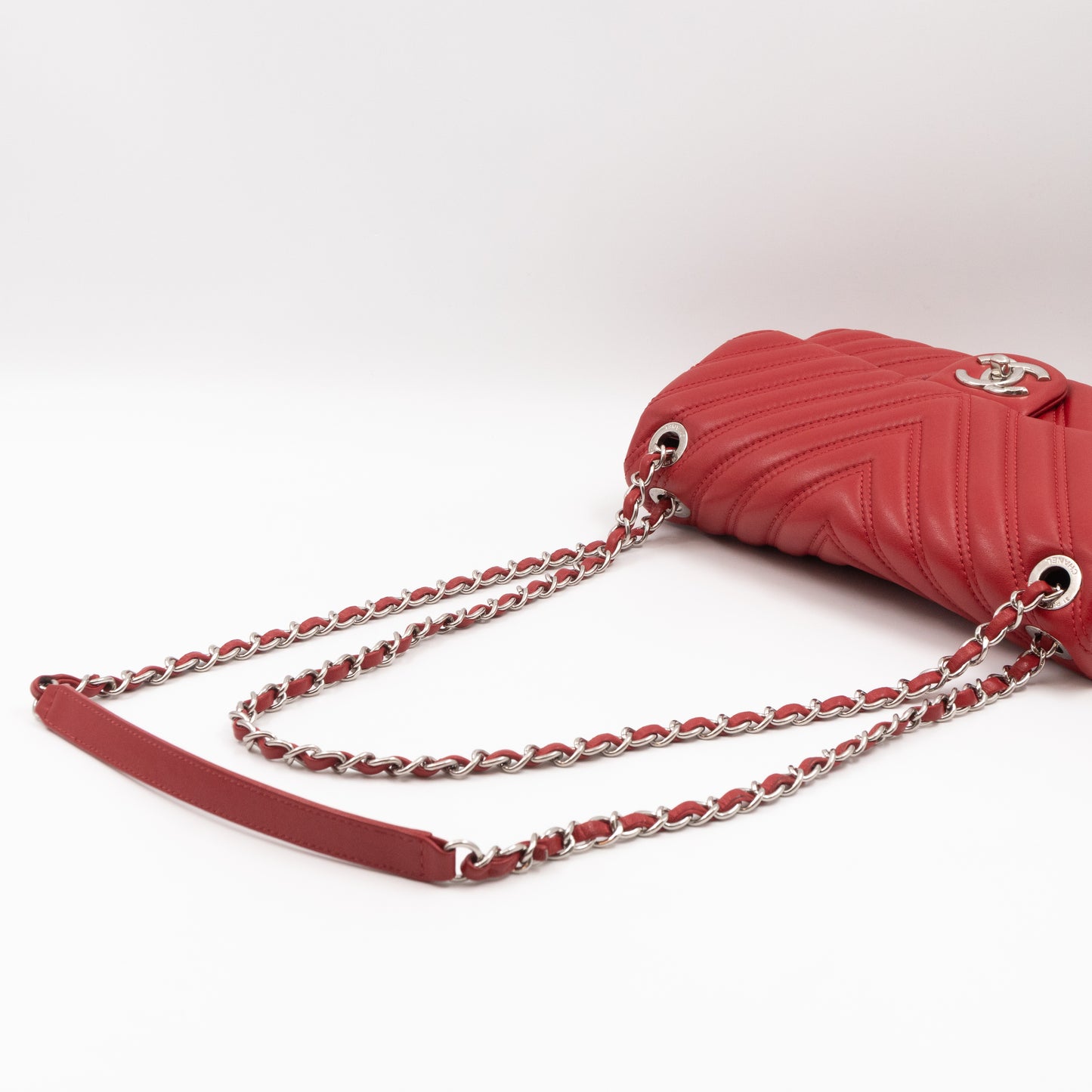 Like A Chevron Classic Single Flap Bag Red Leather